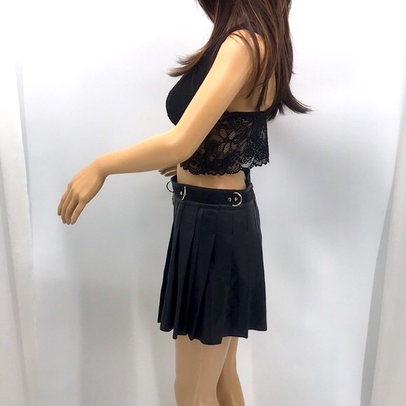 New Dolls Kill Current Mood Spade Punk Goth Vegan Leather Pleated Mini Skirt NWT - Picture 5 of 16